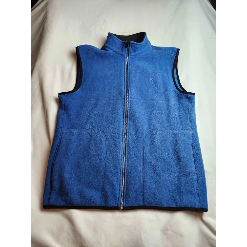 IZOD Fleece Vest Mens Medium Blue Full Zip Sleeveless Jacket Mock Neck Pockets